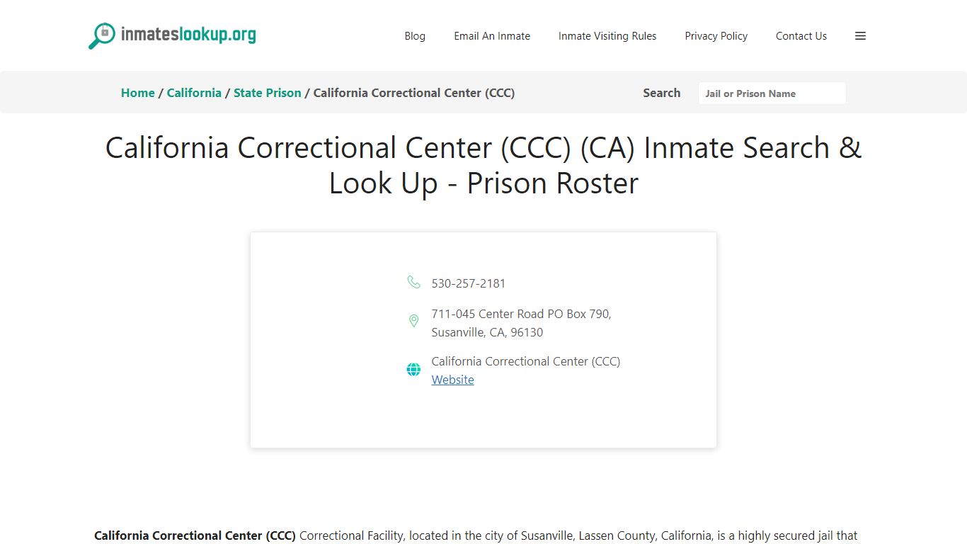 California Correctional Center (CCC) (CA) Inmate Search & Look Up ...